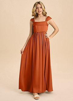Azazie Hattie Junior Burnt Orange A-Line Pleated Stretch Satin Dress image5