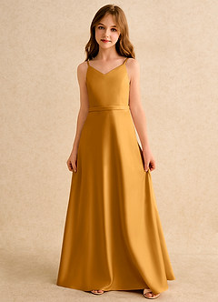 Azazie Fishie Girls Formal Flower Girl Dresses Butterscotch A-Line Matte Satin Dress image4
