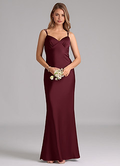Azazie Suttona Vestidos de damas de honor Vestido de Cabernet de Satén Elástico de Corte en A con Plisado image6