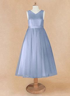 Azazie Marlee Flower Girl Dresses Ice A-Line Pleated Matte Satin Dress image7
