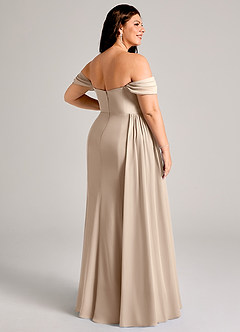 Azazie Amyra Bridesmaid Dresses Taupe Sheath Off the Shoulder Chiffon Convertible Dress image13