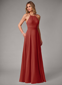 Azazie Amalia Bridesmaid Dresses Terracotta A-Line Pleated Chiffon Dress image5
