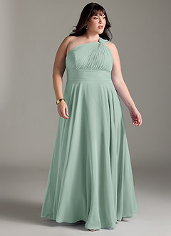 Azazie Charlize Bridesmaid Dresses Agave A-Line One Shoulder Chiffon Dress image9