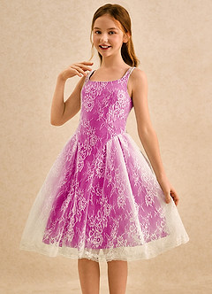 Azazie Cubbie Girls Formal Blumenmädchenkleider A-Linie Spitze Kleid Fuchsia image3
