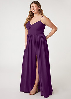 Azazie Zeya Bridesmaid Dresses Grape A-Line V-Neck Pleated Chiffon Dress image8