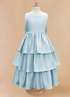 Azazie Margie Flower Girl Dresses Sky Blue A-Line Bow Stretch Satin Dress image4