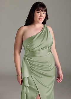 Azazie Maive Bridesmaid Dresses Dusty Sage Sheath Ruched Stretch Satin Dress image11