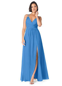 Azazie Farren Robes de demoiselle d'honneur Robe Trapèze Convertible en Mousseline de soie Plissée Geai Bleu image1