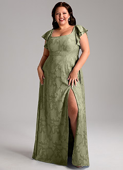 Azazie Bondi Bridesmaid Dresses Pistachio A-Line Side Slit Floral Burnout Dress image7