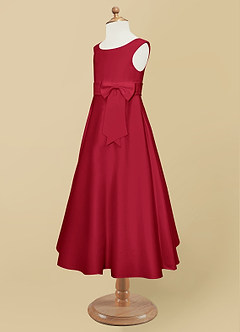 Azazie Lindy Flower Girl Dresses Scarlet A-Line Pleated Matte Satin Dress image12