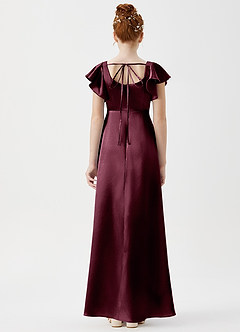 Azazie Bondi Junior Cabernet A-Line Side Slit Metallic Satin Dress image2