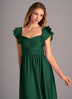 Azazie Anaya Vestidos de damas de honor Vestido de Verde Oscuro de Satén Elástico de Corte en A Convertible con Escote de Corazón image6