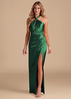 Azazie Zaya Jurken voor bruidsmeisjes Jurk van Metaalachtig Satijn met Kolom Geplooid Donkergroen image3