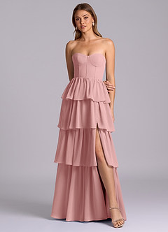 Azazie Faye Vestidos de damas de honor Vestido de Rosa Polvorienta de Gasa de Corte en A con Escote de Corazón image4