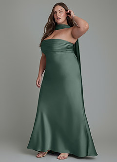 Azazie Saylor Vestidos de damas de honor Vestido Musgo Marino de Satén Elástico de Corte Sirena con Palabra de honor image16