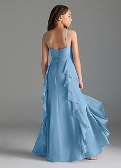 Azazie Peyton Junior Steel Blue A-Line V-Neck Cascading Ruffles Chiffon Dress image2
