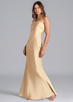 Azazie Driea Bridesmaid Dresses Champagne Mermaid One Shoulder Stretch Satin Dress image6