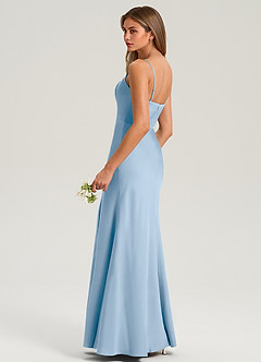 Azazie Lidia Bridesmaid Dresses Powder Blue Mermaid Side Slit Stretch Satin Dress image12
