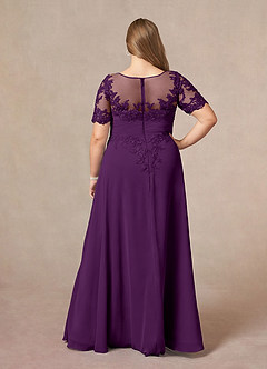 Azazie Raissa Final Sale Grape A-Line Lace Chiffon Dress image10