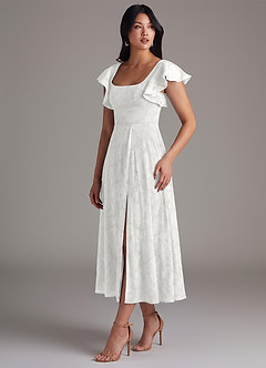Azazie Bondi Bridesmaid Dresses White A-Line Ruched Floral Burnout Dress image3