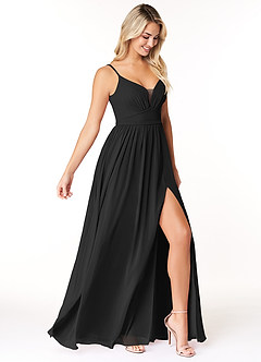 Azazie Rayna Bridesmaid Dresses Black A-Line V-Neck Pleated Chiffon Dress image4