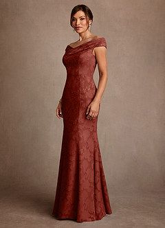 Azazie Aberdeen Mother of the Bride Dresses Terracotta Sheath Pleated Floral Burnout Dress image4