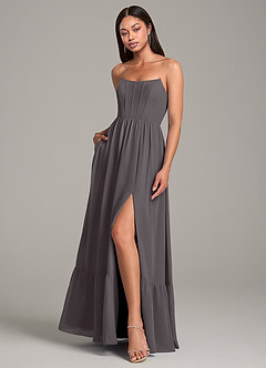 Azazie Kailee Bridesmaid Dresses Steel Grey A-Line with Pockets Chiffon Dress image4