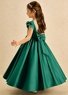 Azazie Toffee Blumenmädchenkleider Ballkleid Schleifen Matte Satin Kleid Smaragd image5