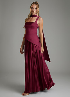 Azazie Stephanie Brautjungfernkleider A-Linie Korsett Stretch-Satin Kleid Burgunderrot image8