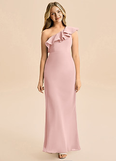 Azazie Alissa Junior Powder Pink A-Line Ruched Chiffon Dress image5