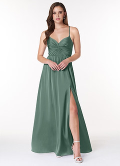 Azazie Raya Brautjungfernkleider A-Linie V-Hals Gefaltet Stretch-Satin Kleid Eukalyptus image1