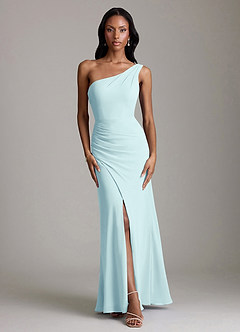 Azazie Madelyn Bridesmaid Dresses Sea Glass Mermaid One Shoulder Chiffon Convertible Dress image7