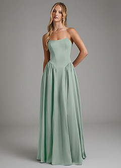 Azazie Arden Bridesmaid Dresses Agave A-Line Corset Stretch Satin Dress image4