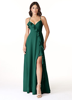 Azazie Tarni Bridesmaid Dresses Emerald A-Line Chiffon Dress image1