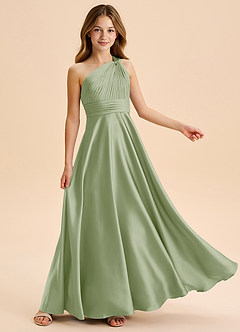 Azazie Charlize Junior Robe Trapèze en Satin extensible Plissée Vert Sauge image5