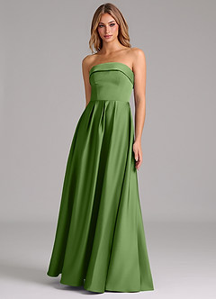 Azazie Lucienne Vestidos de damas de honor Vestido de Albahaca de Satén Elástico de Línea A Convertible con Sin tirantes image1