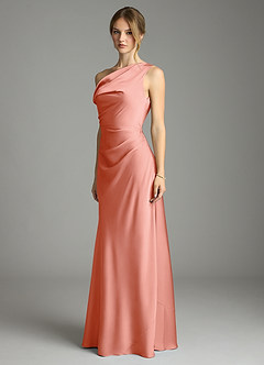 Azazie Emerson Bridesmaid Dresses Coral Mermaid Off the Shoulder Stretch Satin Dress image4