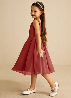 Azazie Ari Flower Girl Dresses Terracotta A-Line Sleeveless Chiffon Dress image4
