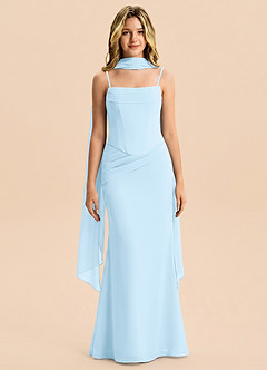 Azazie Sorrel Junior Abito Sirena in Chiffon Plissettato Azzurro image1