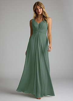 Azazie Gina Bridesmaid Dresses Eucalyptus A-Line V-Neck Pleated Chiffon Dress image1