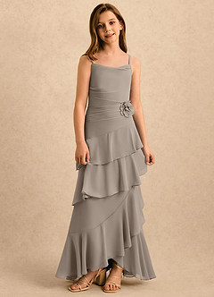 Azazie Indiah Girls Formal Blumenmädchenkleider A-Linie Gestreift Chiffon Kleid Taupe image3