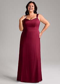 Azazie Denice Bridesmaid Dresses Burgundy Sheath Pleated Stretch Satin Dress image10