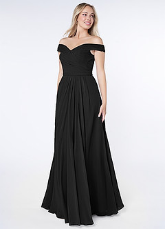 Azazie Audrianna Brautjungfernkleider Wandelbar A-Linie Schulterfrei gerafft Chiffon Kleid Schwarz image2