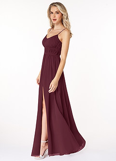 Azazie Yanelie Bridesmaid Dresses Cabernet A-Line Scoop Pleated Chiffon Dress image5