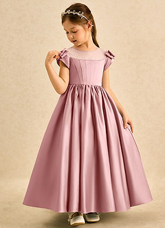 Azazie Toffee Abiti da Ragazza di Fiori Abito Stile Principessa in Raso Opaco Fiocco Rosa Polverosa image4