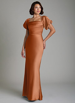 Azazie Lea Bridesmaid Dresses Copper Mermaid Off the Shoulder Stretch Satin Convertible Dress image4