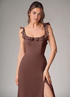 Azazie Callie Bridesmaid Dresses Espresso Mermaid Side Slit Chiffon Convertible Dress image5