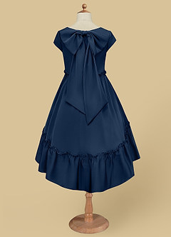 Azazie Lee Flower Girl Dresses Dark Navy A-Line Bow Stretch Satin Dress image7
