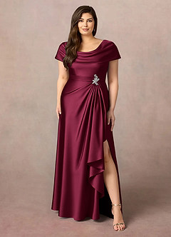 Azazie Branford Abiti per la Madre della Sposa Abito A-Line in Raso Elasticizzato Plissettato Borgogna image1