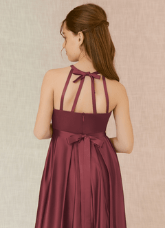Azazie Arianthe Junior Vestido de Merlot de Satén Elástico de Corte En A con Con bolsillos image7